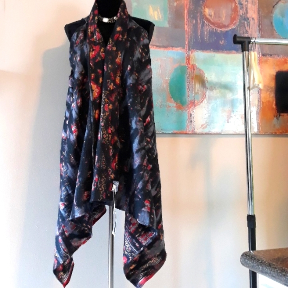 Vintage Kooloo Wool & Silk Vest Wrap Multi Color/ Print One Size Fits All